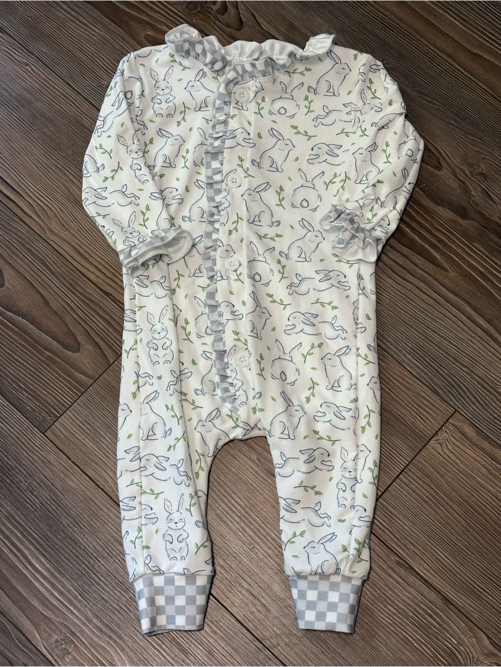 Sugar Bee Clothing Co Ruffle Bunny Drop Seat Romper 12M Easter Bamboo Style